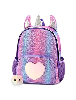 Mibasies Kids Unicorn Backpack for Girls Rainbow School Bag (Dark Purple)