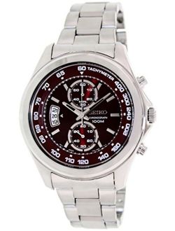Red Dial Chronograph Stainless Steel Mens Watch SNN253