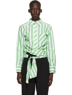 White & Green Stripe Wrap Shirt