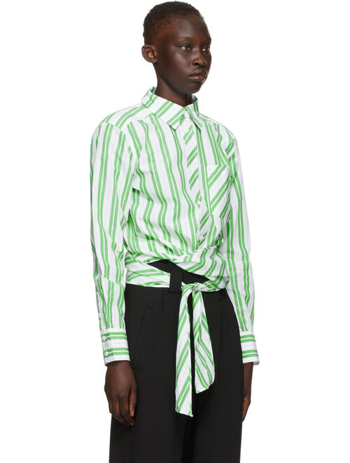 White & Green Stripe Wrap Shirt
