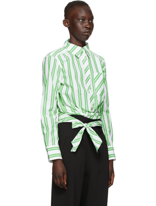 White & Green Stripe Wrap Shirt