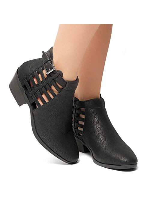 Herstyle NATANIA Women's Western Ankle Bootie Closed Toe Casual Low Stacked Heel Boots