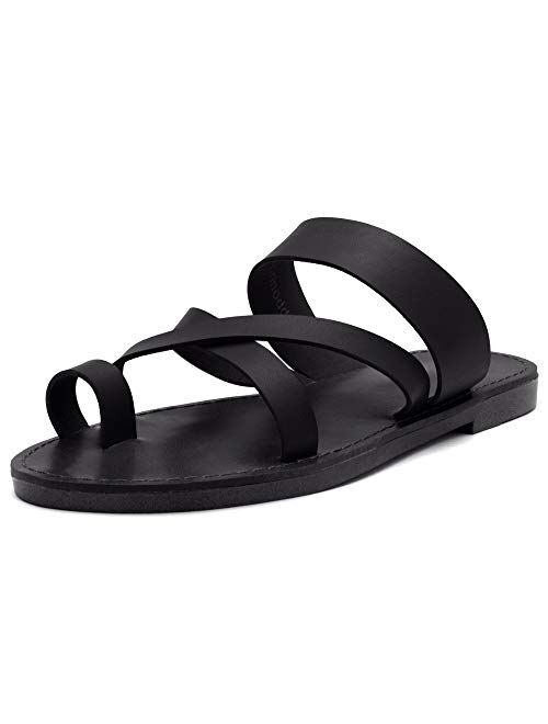 Herstyle Donnoddi Women’s Slip on Flip Flops Toe Ring Slides Comfort Flat Summer Sandals