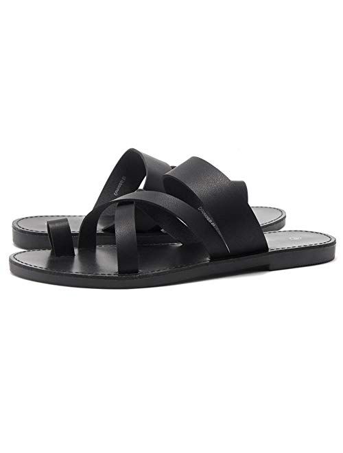 Herstyle Donnoddi Women’s Slip on Flip Flops Toe Ring Slides Comfort Flat Summer Sandals