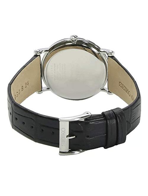 Seiko Men's Premier Stainless Steel Quartz Watch with Leather Strap, Black, 18 (Model: SKP397P1)