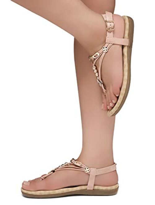 Herstyle Women's Issy Rhinestone Bohemian Slip On Flip Flops Shoes Strap Gladiator Toe Loop Flat Sandals