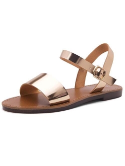 Keetton Women's Open Toes One Band Ankle Strap Flat Sandals