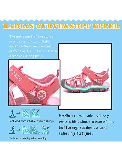 Athlefit Boys Girls Soft Sole Closed Toe Sport Hiking Athletic Sandals Beach Water Outdoor Sandals(Toddler/Little Kid/Big Kid)