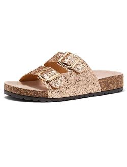 Softey Women's Comfort Buckled Slip on Sandal Casual Cork Platform Sandal Flat Open Toe Slide Shoe