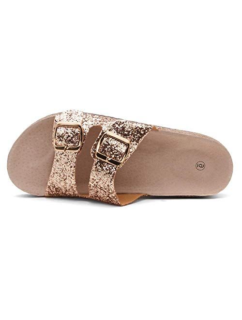 HerStyle Softey Women's Comfort Buckled Slip on Sandal Casual Cork Platform Sandal Flat Open Toe Slide Shoe