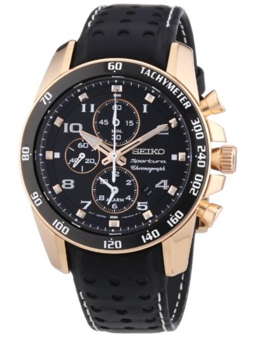 Seiko Men's SNAE80 Leather Synthetic Analog Black Watch