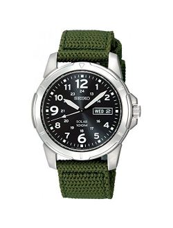 Stainless Steel Solar Quartz Black Dial Green Nylon Strap