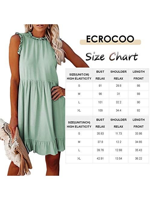 Ecrocoo Women's Mini Dress Casual High Neck Summer Beach Dress Loose Flowy Swing Shift Dresses Tunic
