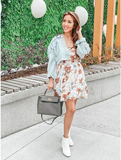 PRETTYGARDEN Women’s Summer Spaghetti Strap Dresses Floral Print Crewneck Sleeveless Ruffle Mini Short Dress with Belt