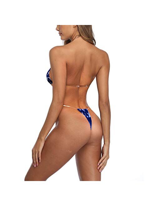 SHERRYLO Thong Tanning Bikini Clear Straps Cheeky Brazilian Micro Thongs Bikinis Swimsuit for Women Sexy No Tan Line Bathing Suit