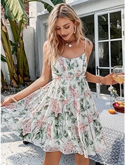 Glamaker Women’s Summer Lace V Neck Short Dress Spaghetti Strap Backless Mini Skater Dress