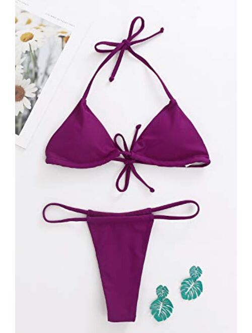 XUNYU Bikini Set Bandage Solid Brazilian Swimwear Two Pieces Swimsuit Padded Thong Tanning Bathing Suits