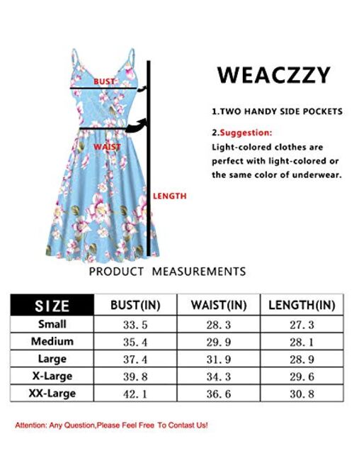 WEACZZY Women's Summer Floral Spaghetti Strap Sundress Sleeveless V-Neck Swing Casual Dresses with Pockets