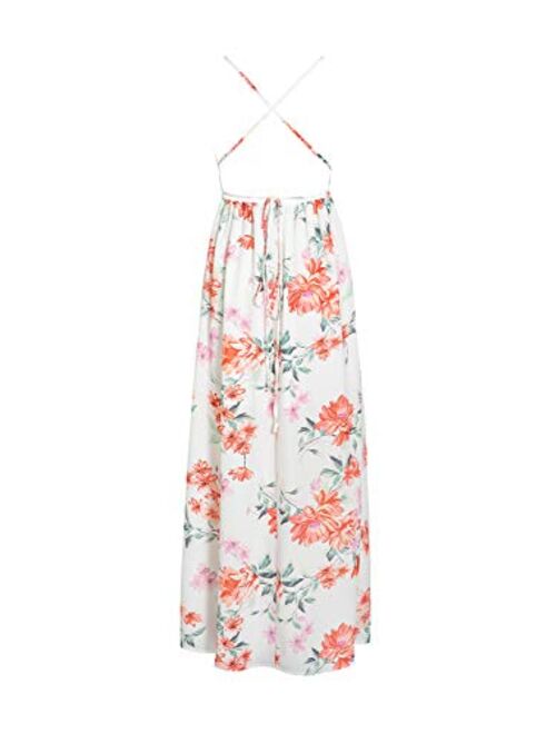 Narspeer Women's Summer White Boho Maxi Dress Beach Spaghetti Straps Floral Midi Long Dress Sleeveless Dress