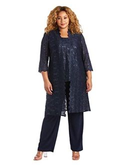 Women's 3 PCE Laced Duster Jacket Shell and Solid Pant