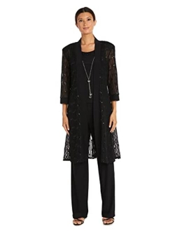 Women's 3 PCE Laced Duster Jacket Shell and Solid Pant