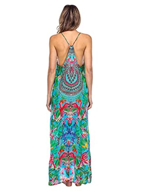 La Moda Clothing Women's Spaghetti Strap V-Neck Casual Summer Resort Cruise Pool Party Maxi Dress