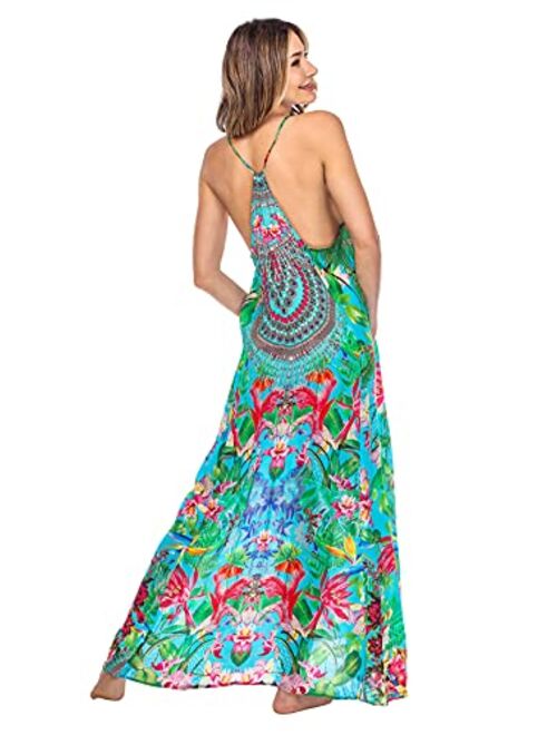 La Moda Clothing Women's Spaghetti Strap V-Neck Casual Summer Resort Cruise Pool Party Maxi Dress