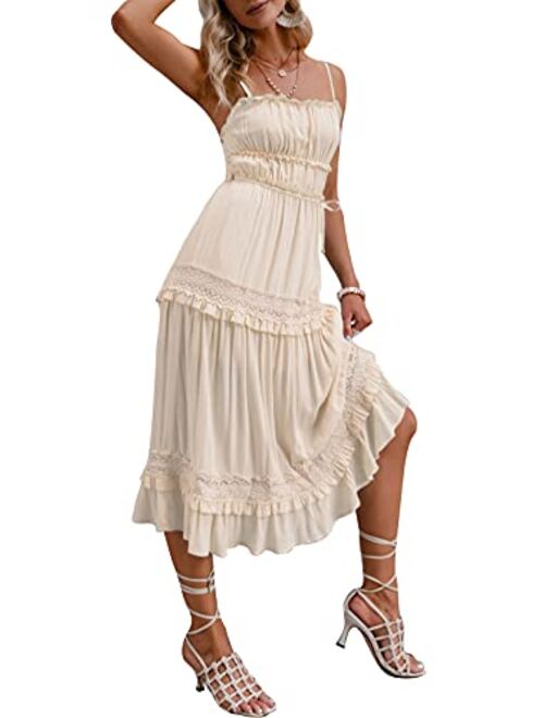Amegoya Women's Summer Boho Spaghetti Strap Casual Long Dress Flowy Beach Swing Party Maxi Dress