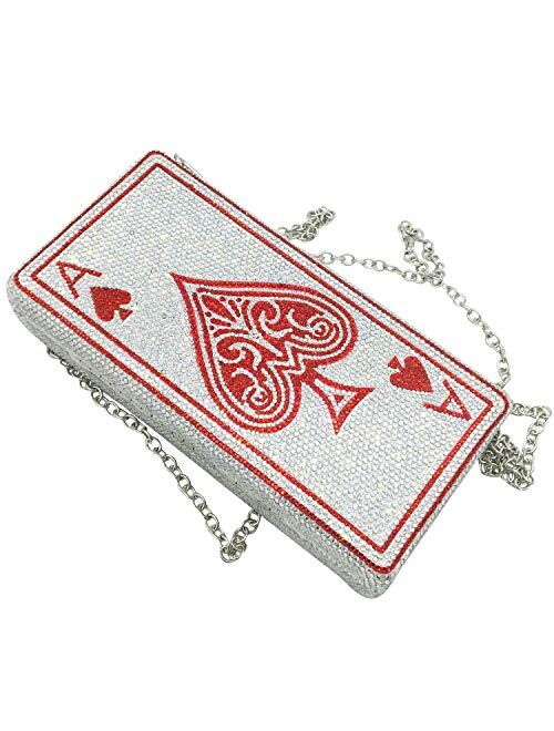 Boutique De FGG Novelty Poker Card Queen Evening Bags and Clutches for Women Crystal Clutch Bag Rhinestone Handbags Party Purse