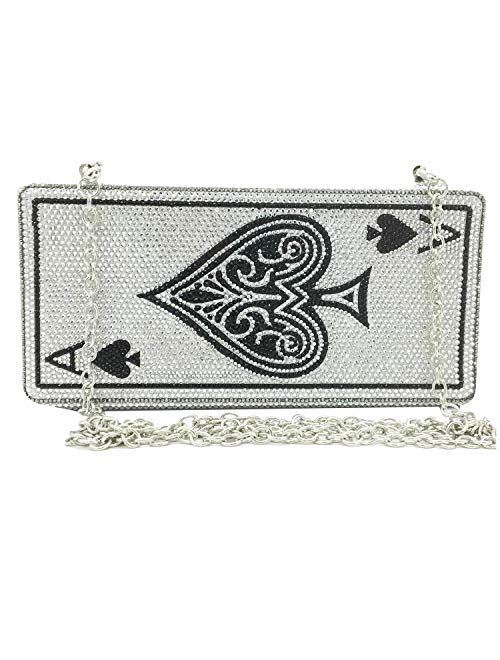 Boutique De FGG Novelty Poker Card Queen Evening Bags and Clutches for Women Crystal Clutch Bag Rhinestone Handbags Party Purse
