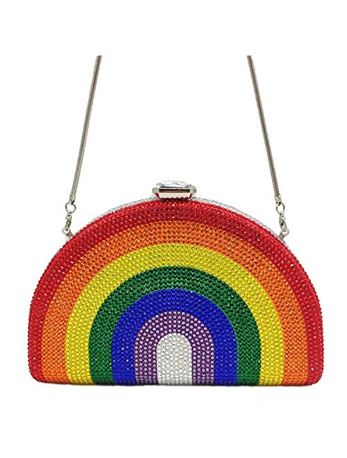 Boutique De FGG Rainbow Bags For Women Crystal Clutch Purse Evening Bag Fashion Party Rhinestone Handbags