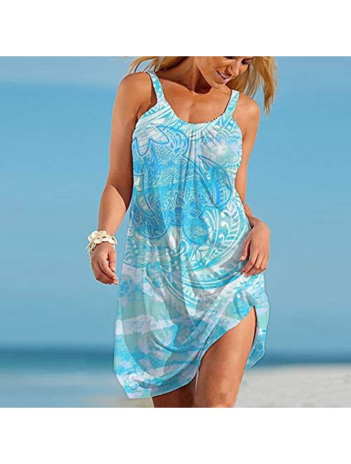 Summer Dresses for Women Patriotic Dress Beach Floral Sundress Sleeveless Casual Loose Tank Dress