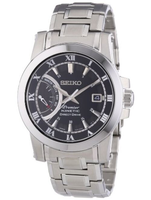 Seiko Premier Kinetic Black Dial Stainless Steel Bracelet Mens Watch SRG009