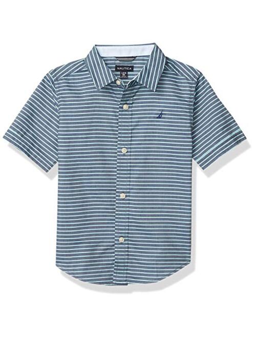 Nautica Boys' Short Sleeve Patterned Button Up Shirt