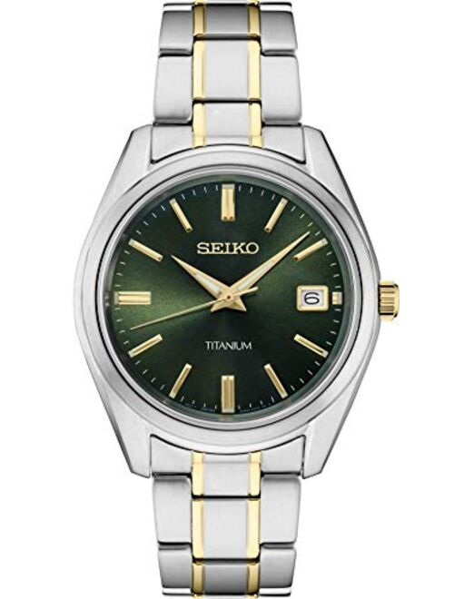 Seiko Titanium Two Tone Green Dial Men's Watch SUR377
