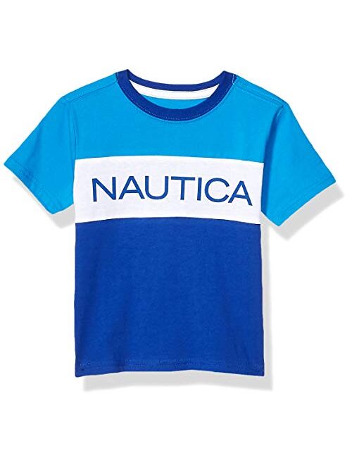 Nautica Boys Short Sleeve Crew Neck Colorblock Logo T-Shirt