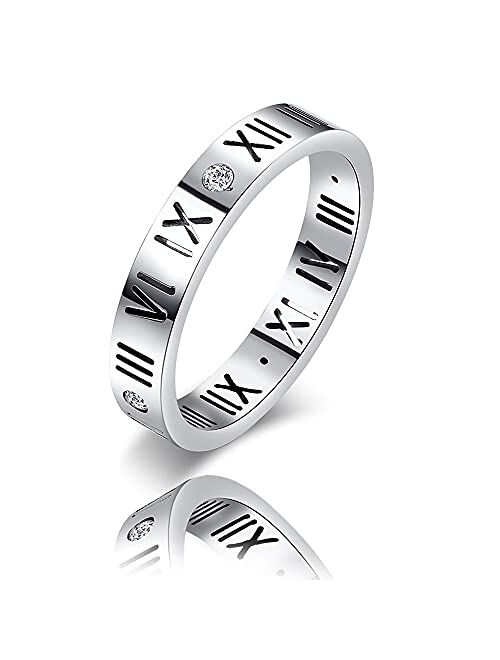 QIEWFIH Women Trendy Rings For Teen Girls Personalized Stainless Steel Love Ring Birthday Present For Her Friendship Teen Gold Hollow Roman Numeral Plated Rings