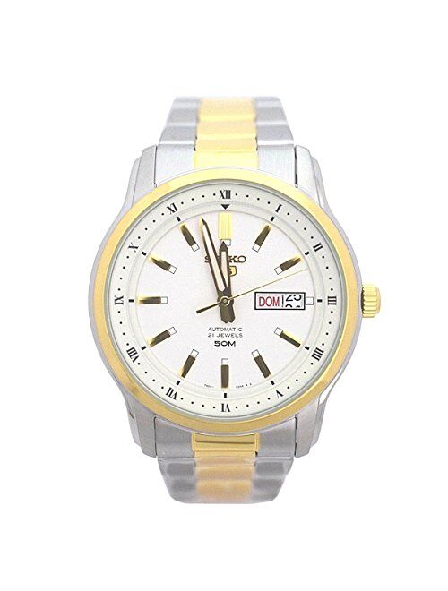 Seiko 5 SNKP14 Men's 2 Tone Stainless Steel White Dial 50M WR Day Date Automatic Watch
