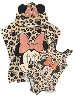 Minnie Mouse Girl's Swimsuit & Hooded Towel Poncho Cover Up Robe Set
