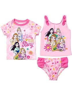 Princesses Toddler/Little Girls 3 Piece Rash Guard Tankini Swimsuit Set