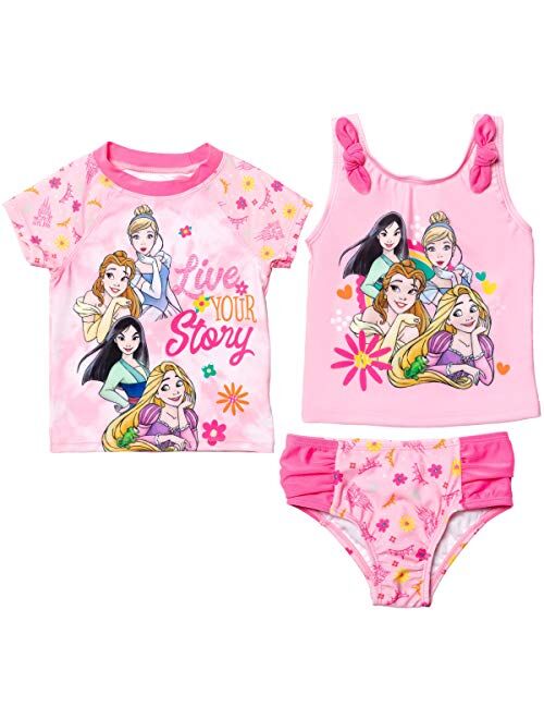 Disney Princesses Toddler/Little Girls 3 Piece Rash Guard Tankini Swimsuit Set