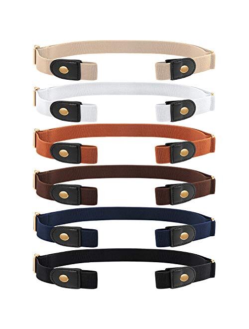 6 Pieces Unisex No Buckle Stretch Adjustable No Buckle Free Belt Invisible Elastic Belt for Jeans Pants Skirts