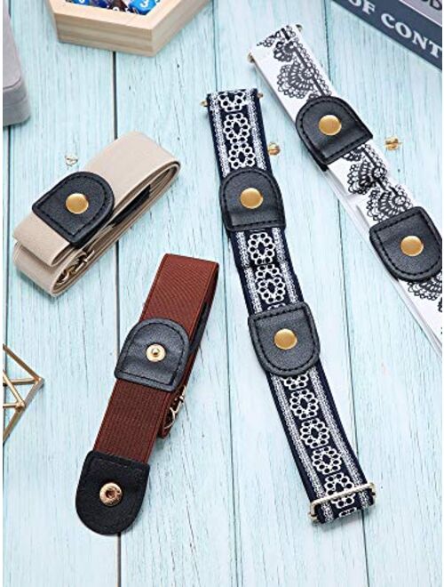 4 Pieces No Buckle Stretch Belt Buckless Belt Invisible Elastic Buckle Free Belt Unisex for Jeans Pants (Color 3)