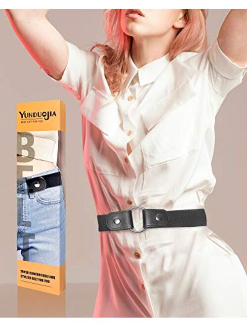 YUNDUOJIA Buckle Free Belt for Women Men, Black Elastic Waist Adjustable Stretchy Invisible Buckle Free Belt for Jeans Pants Shorts