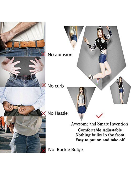 No Buckle Show Belt for Men Buckle Free Belt Belt Stretch for Jeans Pants 1.38 Inches Wide