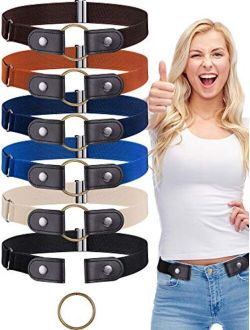 6 Pieces No Buckle Free Belt Stretch Elastic Invisible Buckless Belt for Jeans Pants