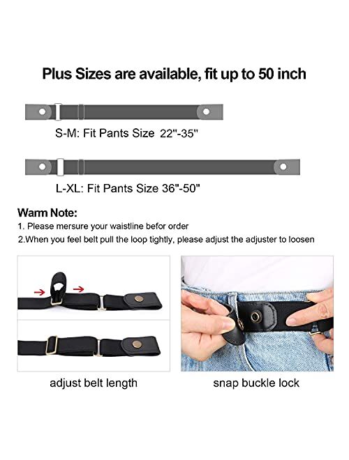 6 pieces No Buckle Stretch Belt for Women Men, Buckle Free Belt Comfortable Invisible Elastic Belts for Jeans Pants Dresses