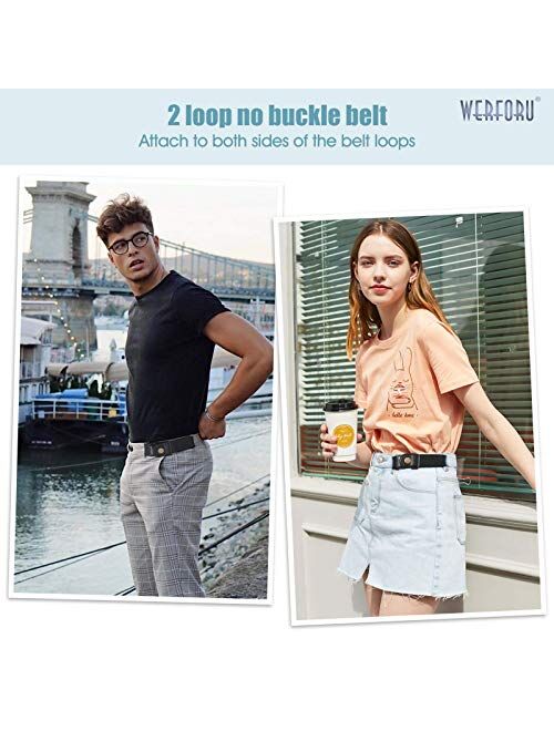 WERFORU 2 Pack No Buckle Free Elastic Belt for Women Men 2 Loop Stretch Buckle-Free Belt for Jeans Pants
