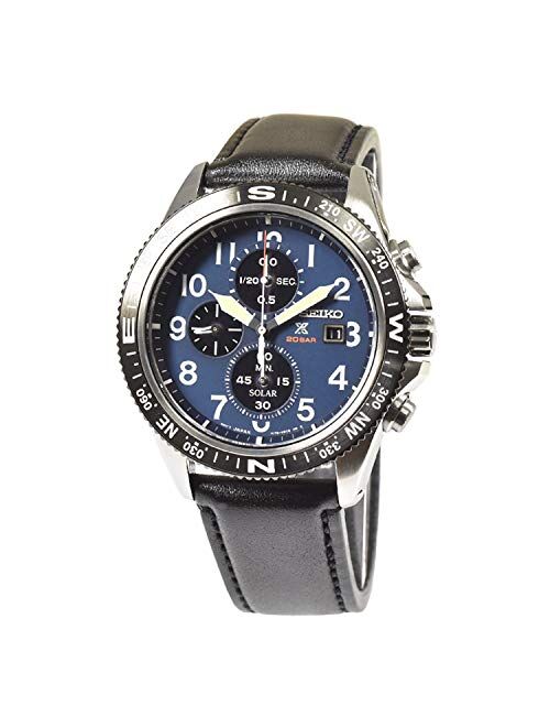 SEIKO Mens Chronograph Solar Powered Watch with Leather Strap SSC737P1