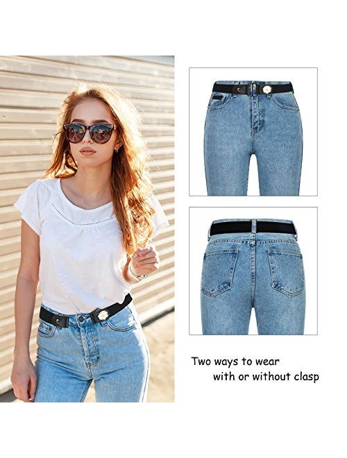 3 Pieces Buckle Free Belt No Buckle Stretch Belt for Women Mother's Birthday Gifts No Bulge Invisible Elastic Waist Belt for Jeans Pants Skirts